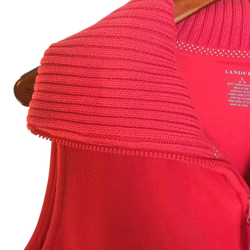 Lands' End Fuchsia Pink Fleece Wide Ribbed Collar Outdoor Vest